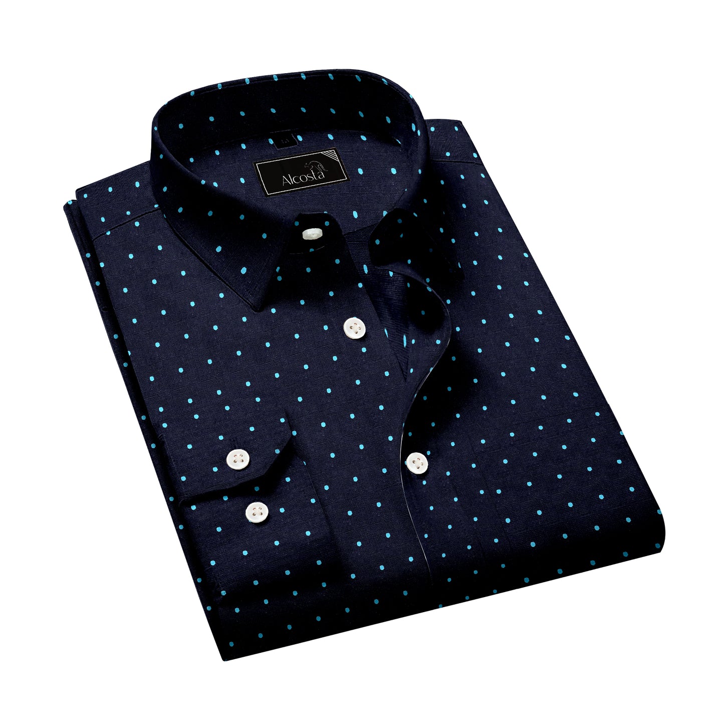 MIDNIGHT BLUE WITH POLKA DOTTED COTTON SHIRT.