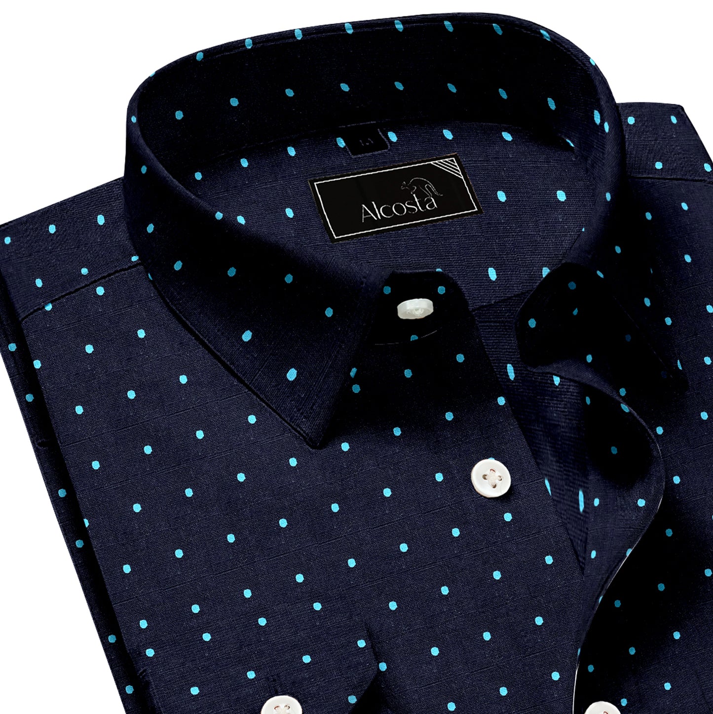 MIDNIGHT BLUE WITH POLKA DOTTED COTTON SHIRT.