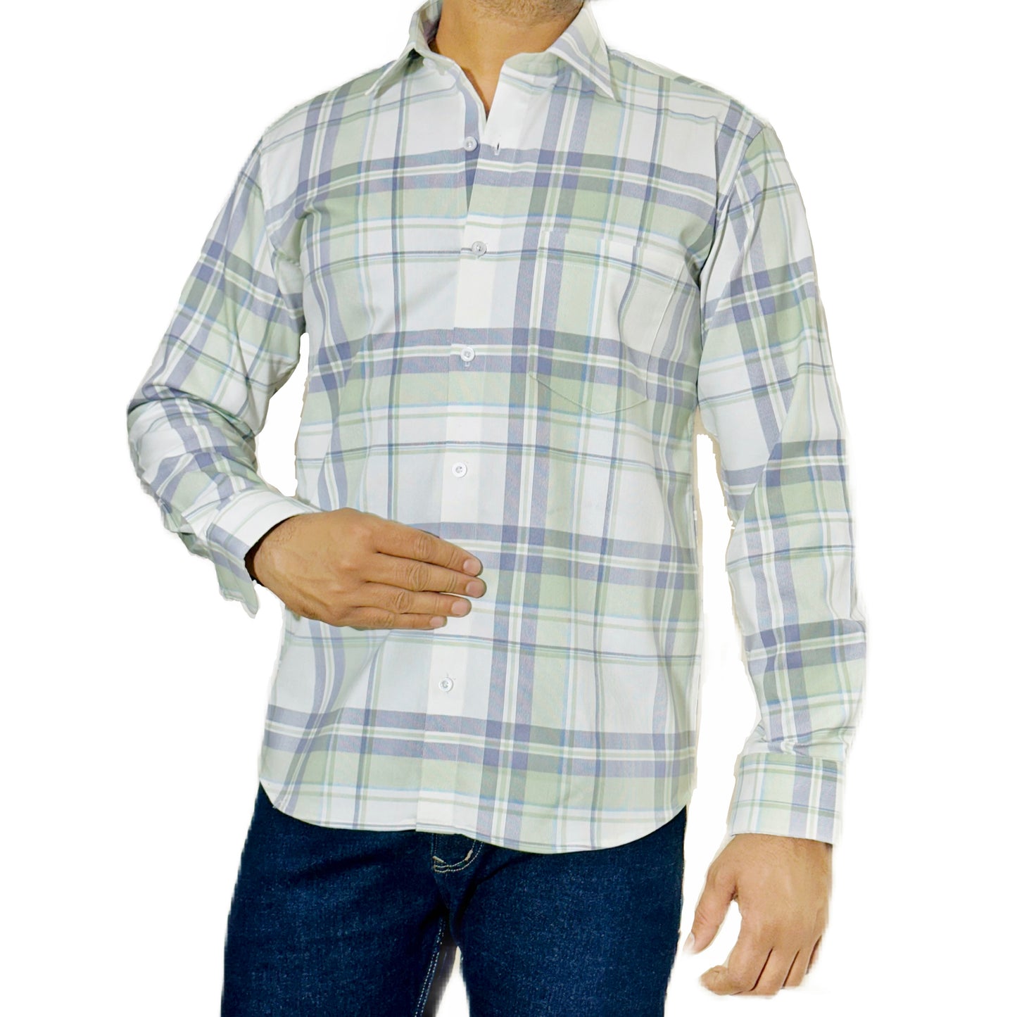 LIGHT GREEN AND WHITE GLEN CHECK SHIRT