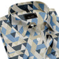 MENS BLUE AND WHITE TRIANGLE PRINT LYCRA COTTON SHIRT