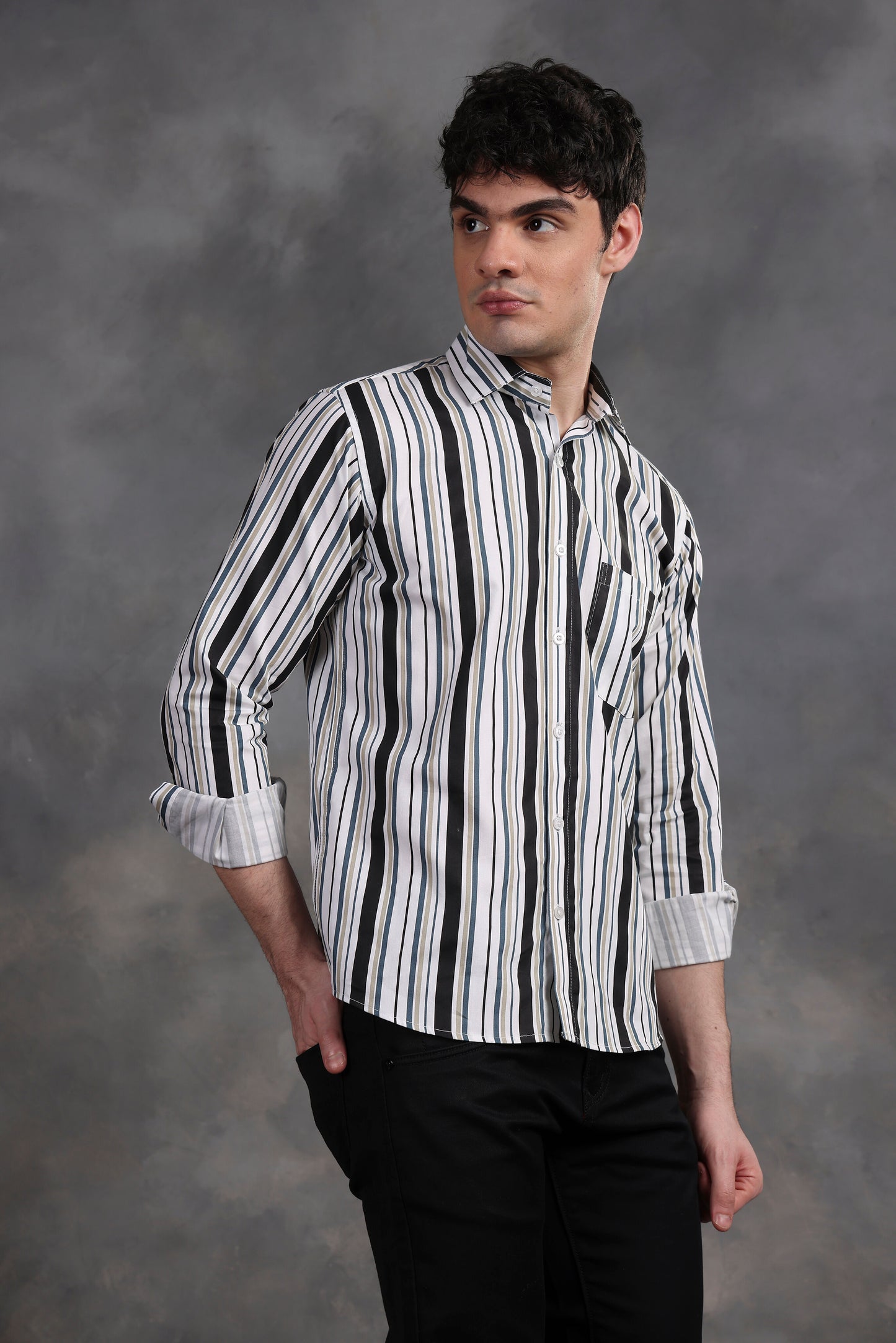 BLACK AND GREY CANDY STRIPES SHIRT