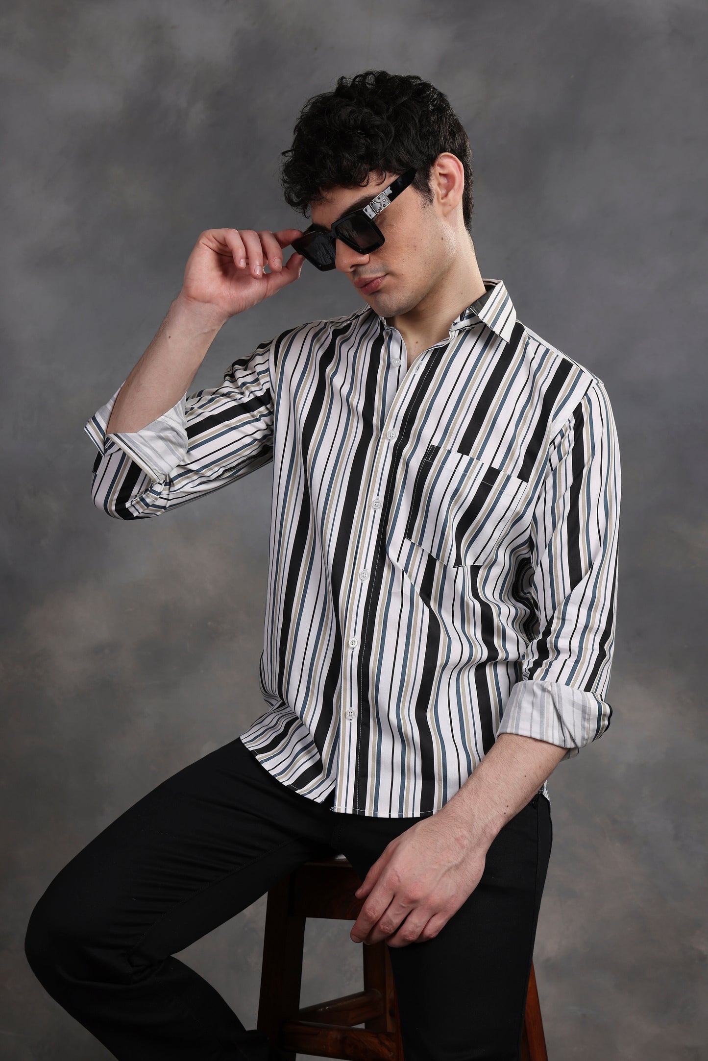 BLACK AND GREY CANDY STRIPES SHIRT