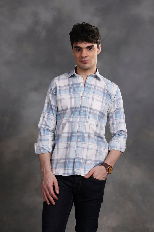 SKY BLUE & WHITE GLEN CHECK SHIRT