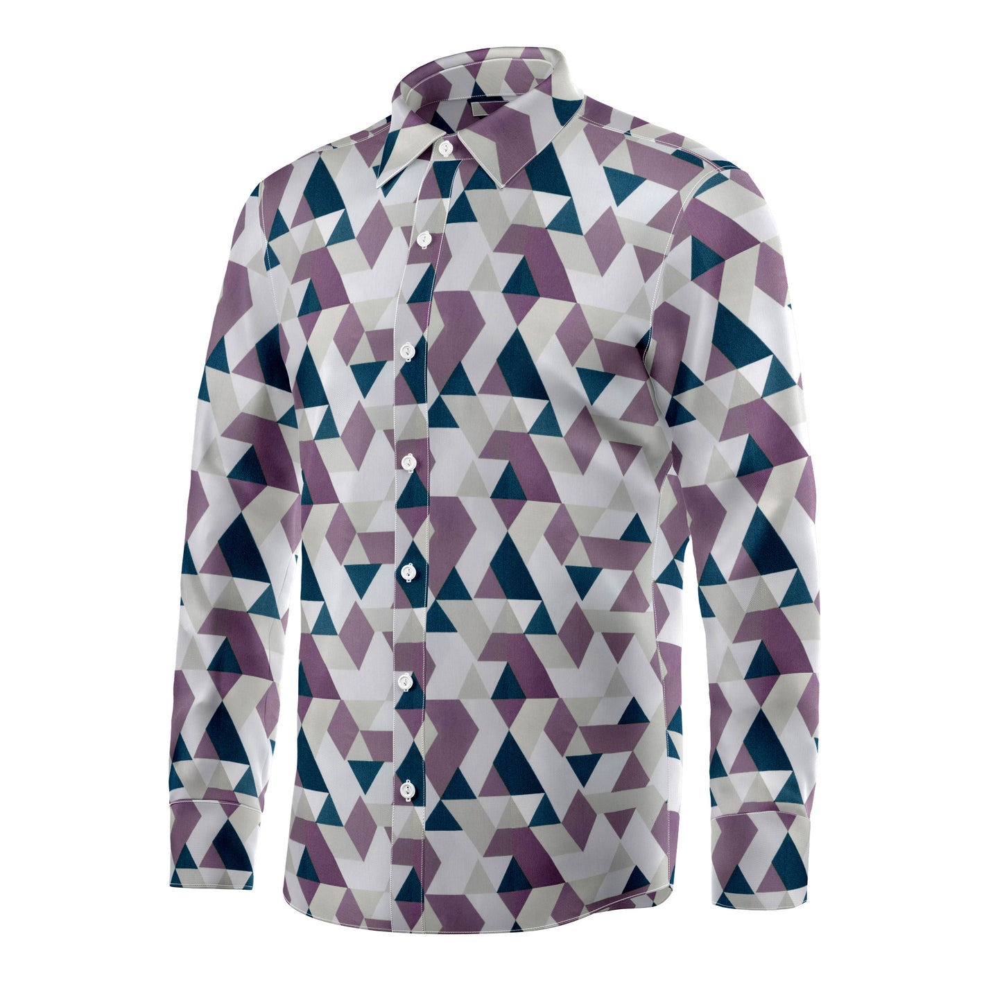 MENS PINK AND WHITE TRIANGLE PRINT LYCRA COTTON SHIRT